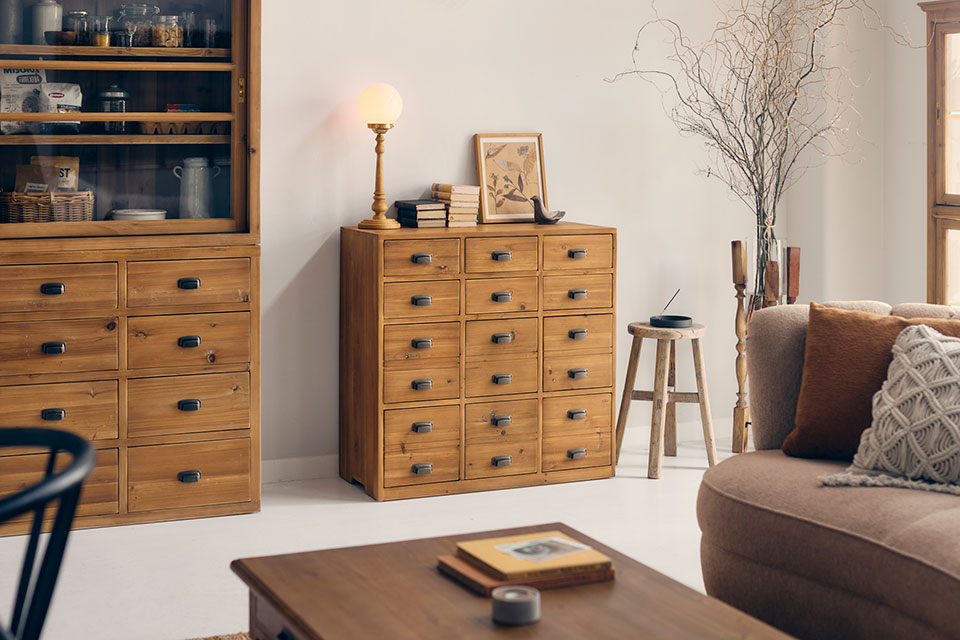 KNOT ANTIQUES スタイリングｰジャパニーズヴィンテージスタイル-ミモザキャビネット＆サビスツール