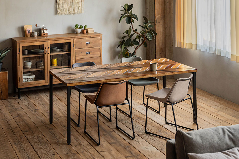 マテリアテーブル：ヘリンボーン柄×No2角脚[スチール]