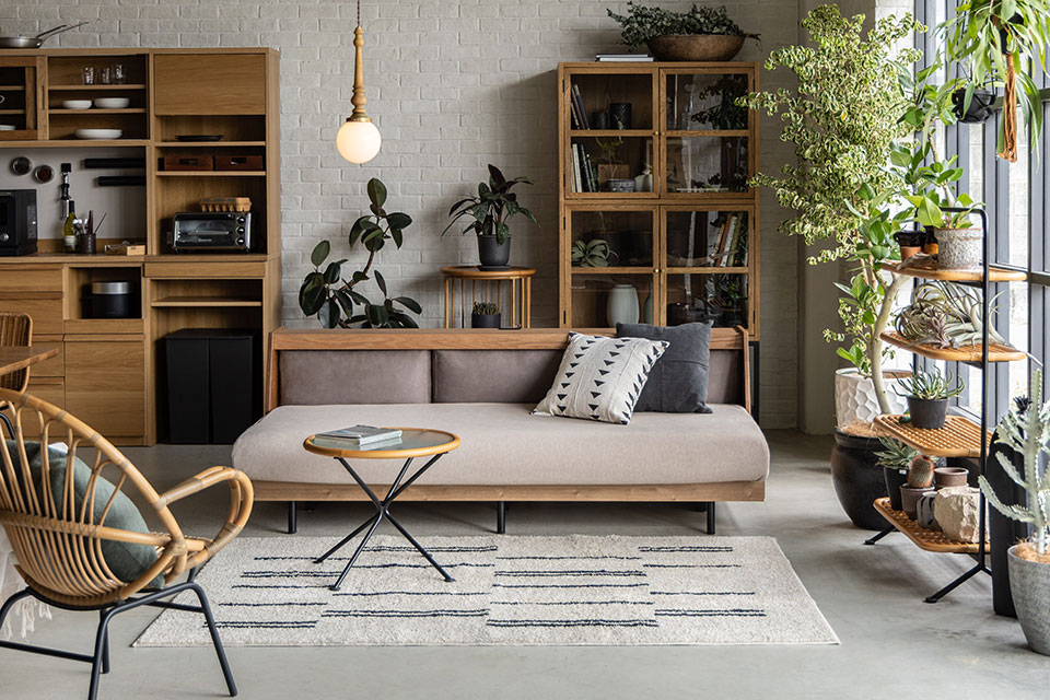 テリーサイドテーブル+ハスキーソファベッド+ナクモキャビネット