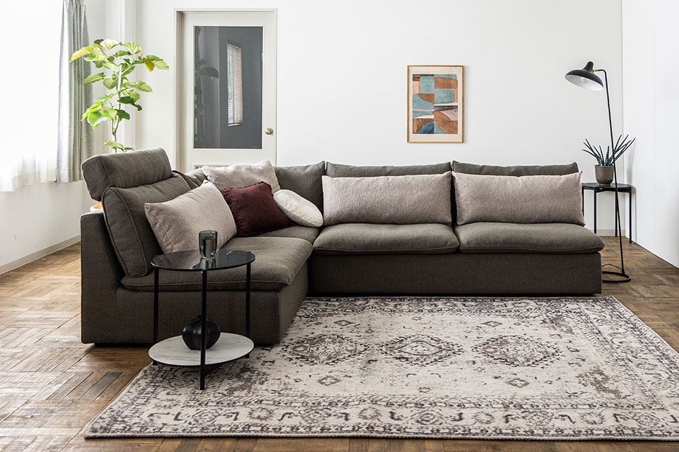 オフトソファ:2.5人掛け+コーナー+1人掛け+ヘッドレスト+オットマン