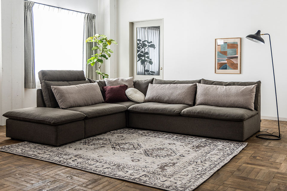 オフトソファ:2.5人掛け+コーナー+1人掛け+ヘッドレスト+オットマン