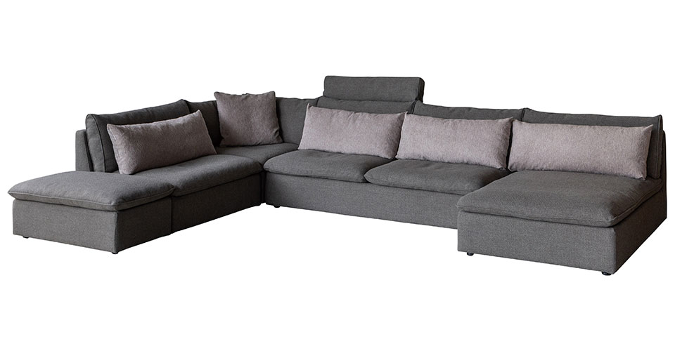 オフトソファ組み合わせ:2.5人掛け+ヘッドレスト+コーナー+1人掛け+シェーズ+オットマン